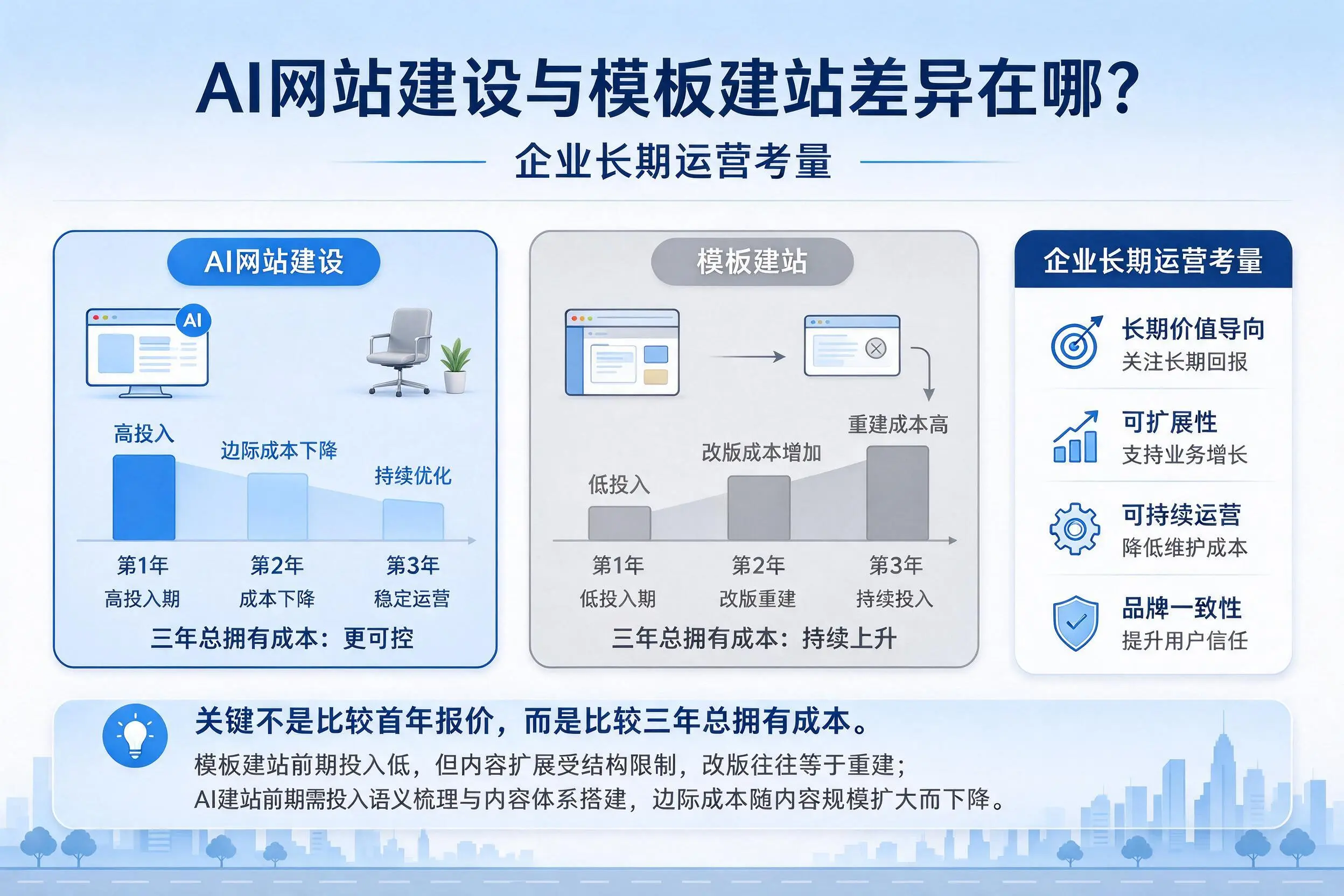 AI网站建设与模板建站差异在哪?泸州企业长期运营考量